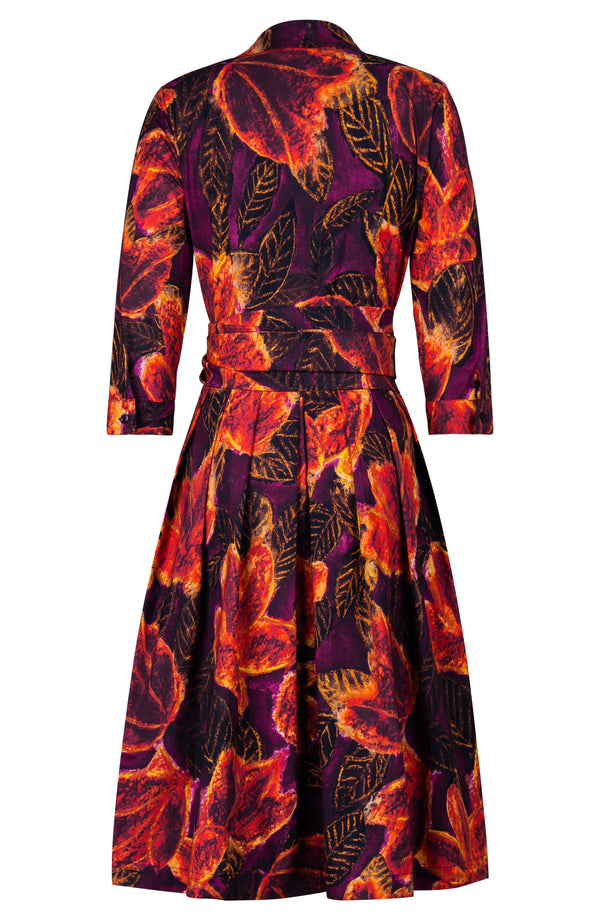 Audrey Dress #1 Shirt Collar 3/4 Sleeve Long Length Cotton Stretch (Fiori Cactus Multi Dark)