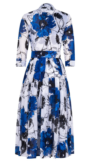 Audrey Dress #4 Shirt Collar 3/4 Sleeve Midi Length Cotton Musola (Fiori D'este Small)