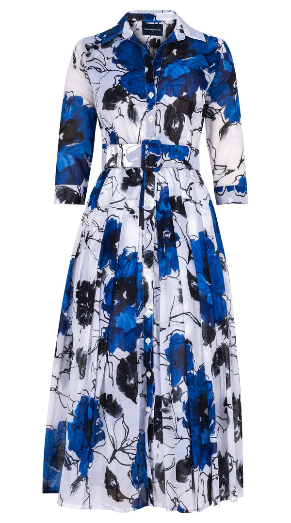 Audrey Dress #4 Shirt Collar 3/4 Sleeve Midi Length Cotton Musola (Fiori D'este Small)