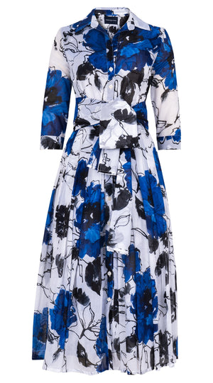 Audrey Dress #4 Shirt Collar 3/4 Sleeve Midi Length Cotton Musola (Fiori D'este Small)