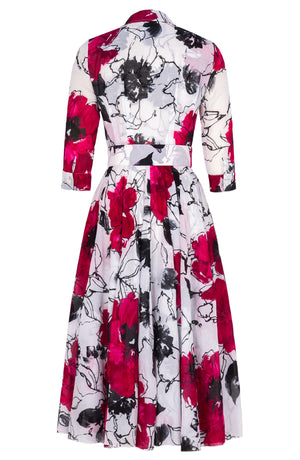 Aster Dress Shirt Collar 3/4 Sleeve Midi Length Cotton Musola (Fiori D'este)