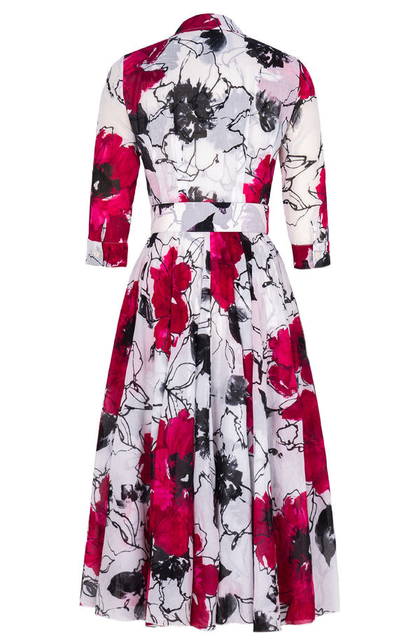 Aster Dress Shirt Collar 3/4 Sleeve Midi Length Cotton Musola (Fiori D'este)