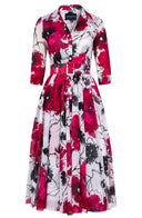 Aster Dress Shirt Collar 3/4 Sleeve Midi Length Cotton Musola (Fiori D'este)