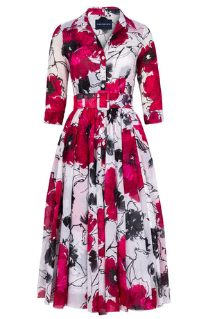 Aster Dress Shirt Collar 3/4 Sleeve Midi Length Cotton Musola (Fiori D'este)