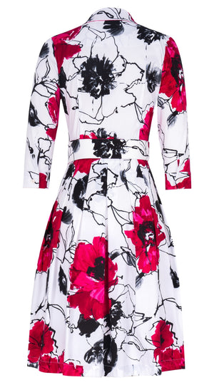 Audrey Dress #3 Shirt Collar 3/4 Sleeve Regular Length Cotton Stretch (Fiori D'este Small)