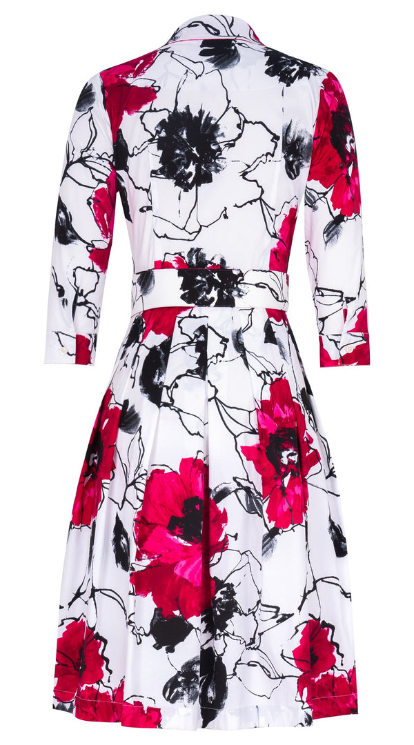 Audrey Dress #3 Shirt Collar 3/4 Sleeve Regular Length Cotton Stretch (Fiori D'este Small)