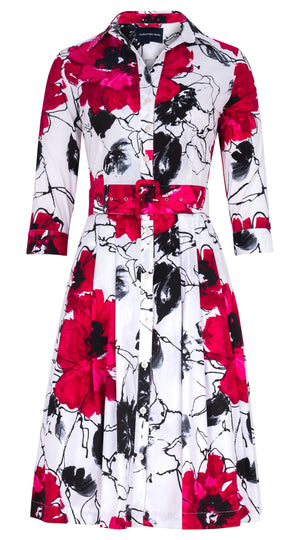 Audrey Dress #3 Shirt Collar 3/4 Sleeve Regular Length Cotton Stretch (Fiori D'este Small)