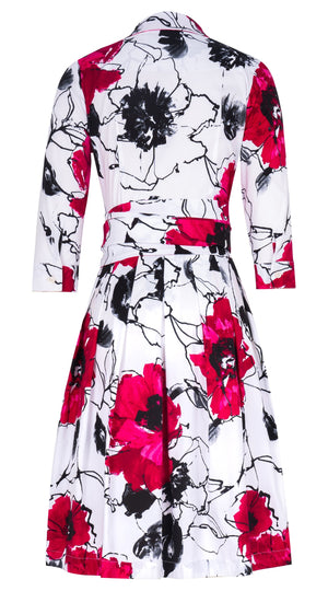 Audrey Dress #3 Shirt Collar 3/4 Sleeve Regular Length Cotton Stretch (Fiori D'este Small)