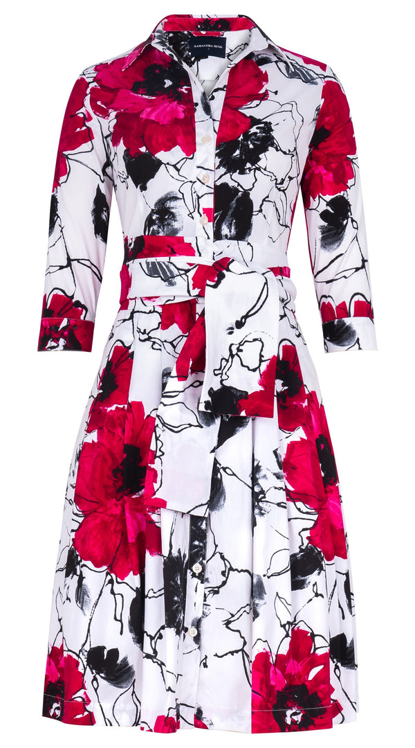 Audrey Dress #3 Shirt Collar 3/4 Sleeve Regular Length Cotton Stretch (Fiori D'este Small)