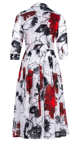 Audrey Dress #4 Shirt Collar 3/4 Sleeve Midi Length Ramie (Fiori D'este Small)