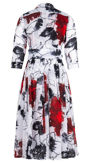 Audrey Dress #4 Shirt Collar 3/4 Sleeve Midi Length Ramie (Fiori D'este Small)