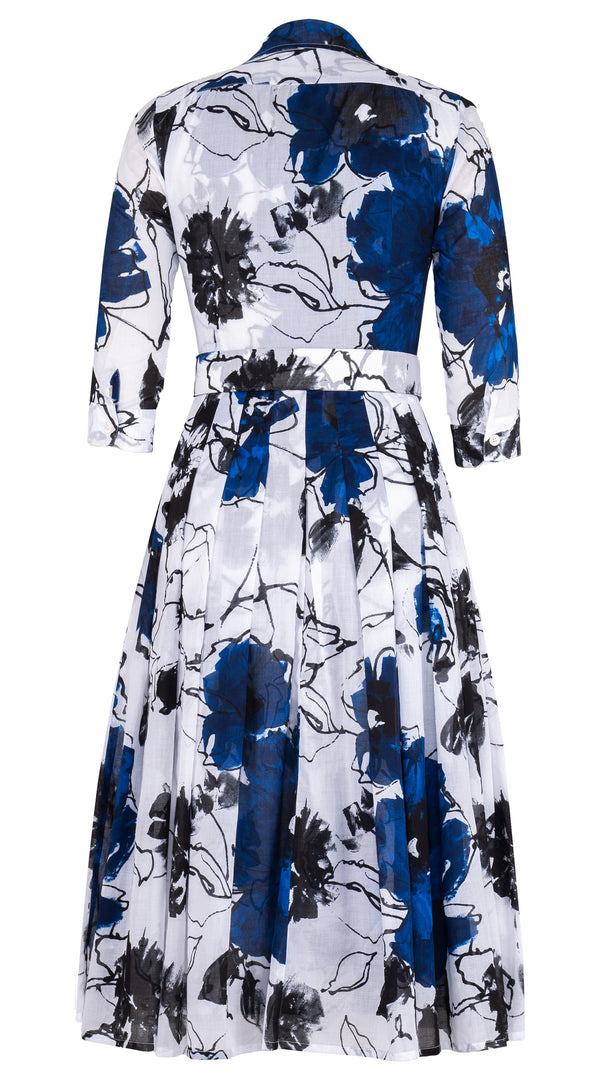 Audrey Dress #4 Shirt Collar 3/4 Sleeve Midi Length Cotton Musola (Fiori D'este Small)