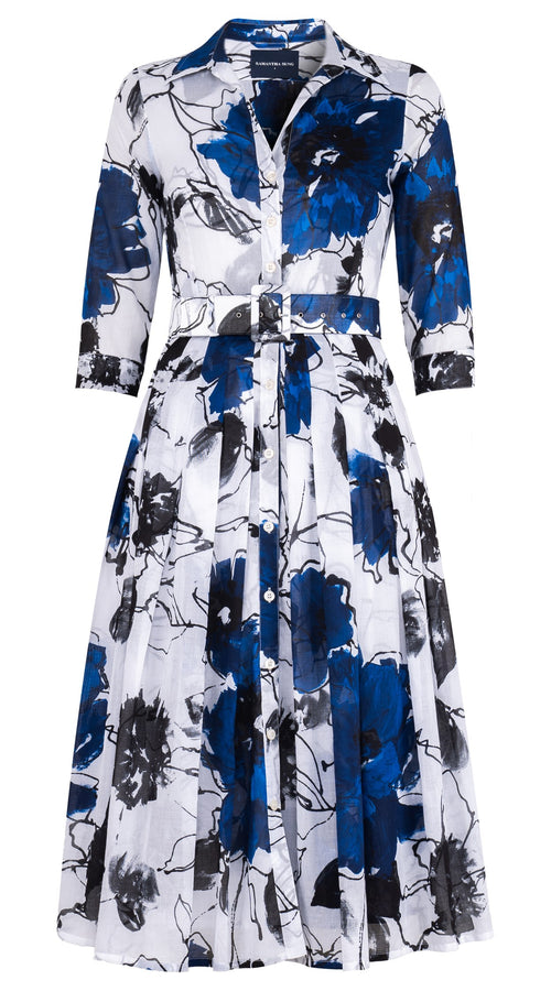Audrey Dress #4 Shirt Collar 3/4 Sleeve Midi Length Cotton Musola (Fiori D'este Small)