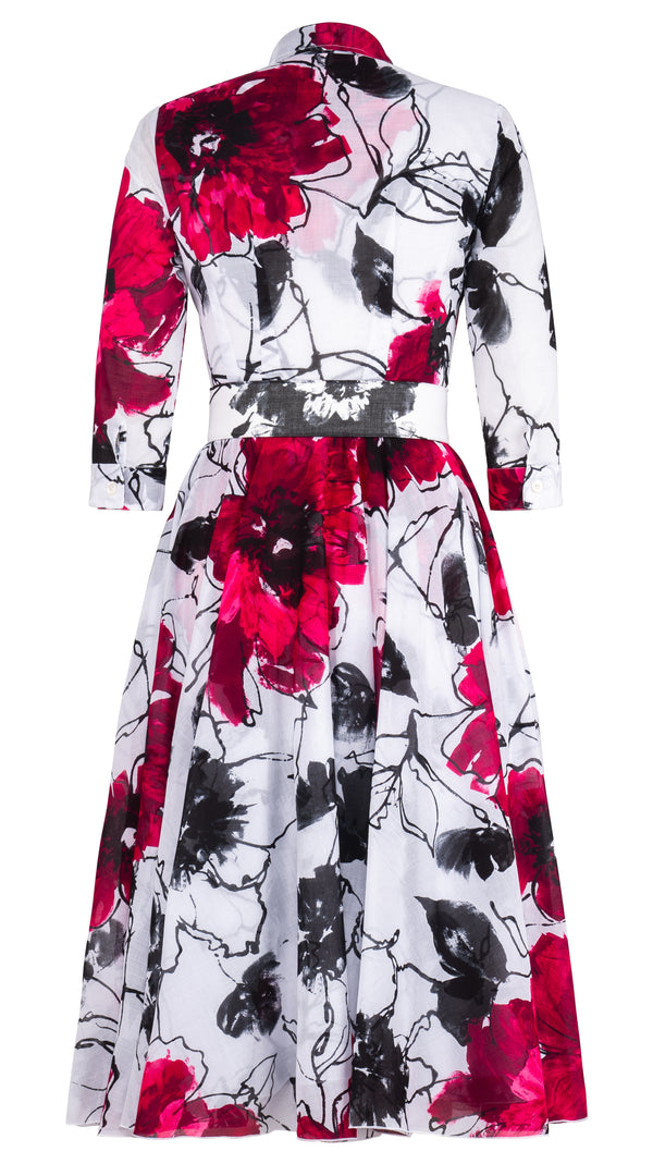 Aster Dress Shirt Collar 3/4 Sleeve Midi Length Cotton Musola (Fiori D'este Small)