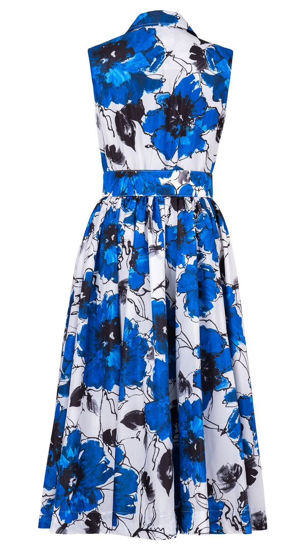 Terry Dress Shirt Collar Sleeveless Midi Length Silk Taffta (Fiori D'este Small)