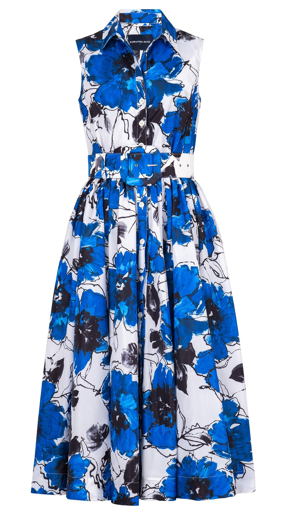Terry Dress Shirt Collar Sleeveless Midi Length Silk Taffta (Fiori D'este Small)