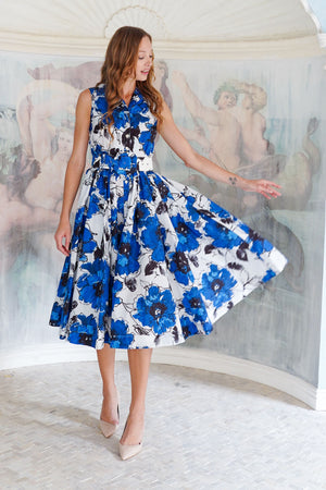 Terry Dress Shirt Collar Sleeveless Midi Length Poliamide Taffta (Fiori D'este Small)