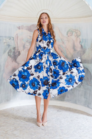 Terry Dress Shirt Collar Sleeveless Midi Length Poliamide Taffta (Fiori D'este Small)