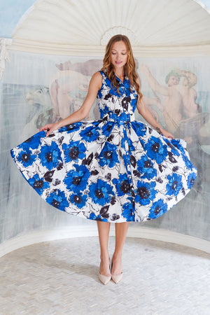 Terry Dress Shirt Collar Sleeveless Midi Length Poliamide Taffta (Fiori D'este Small)