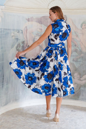 Terry Dress Shirt Collar Sleeveless Midi Length Poliamide Taffta (Fiori D'este Small)