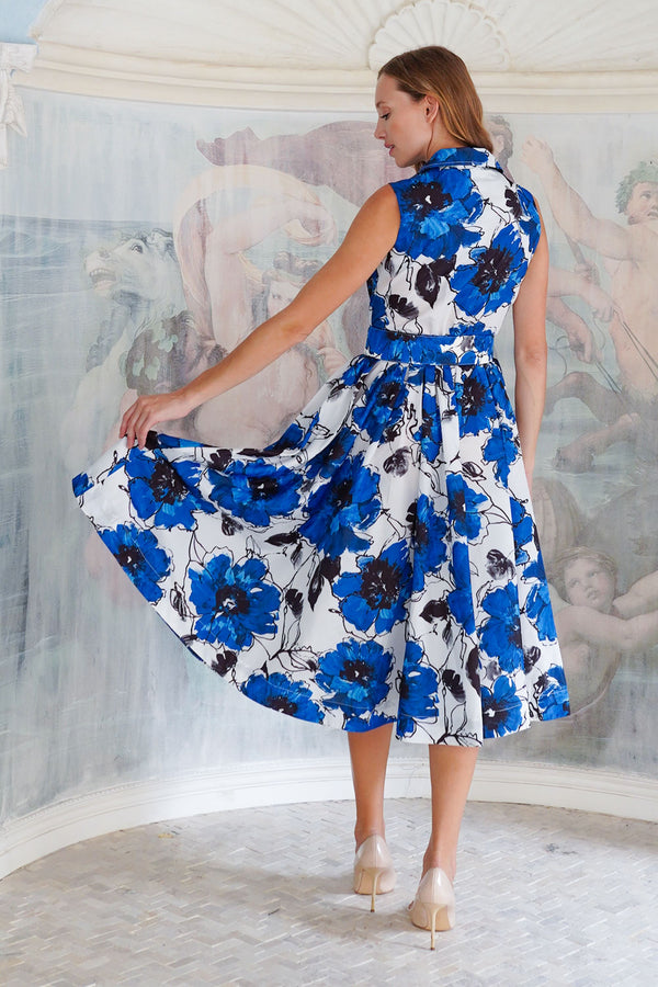 Terry Dress Shirt Collar Sleeveless Midi Length Poliamide Taffta (Fiori D'este Small)