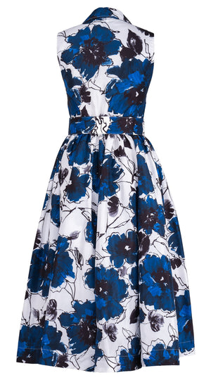 Terry Dress Shirt Collar Sleeveless Midi Plus Length Silk Taffta (Fiori D'este Small)
