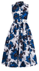 Terry Dress Shirt Collar Sleeveless Midi Plus Length Silk Taffta (Fiori D'este Small)
