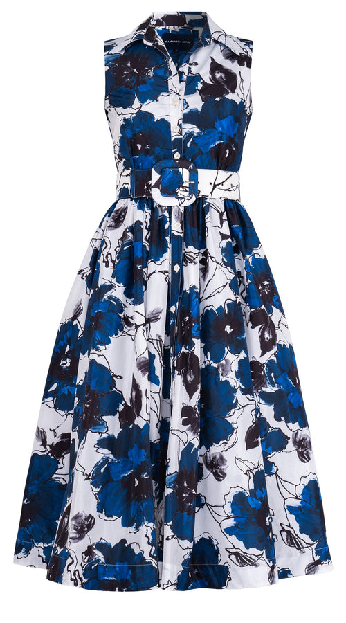 Terry Dress Shirt Collar Sleeveless Midi Plus Length Silk Taffta (Fiori D'este Small)