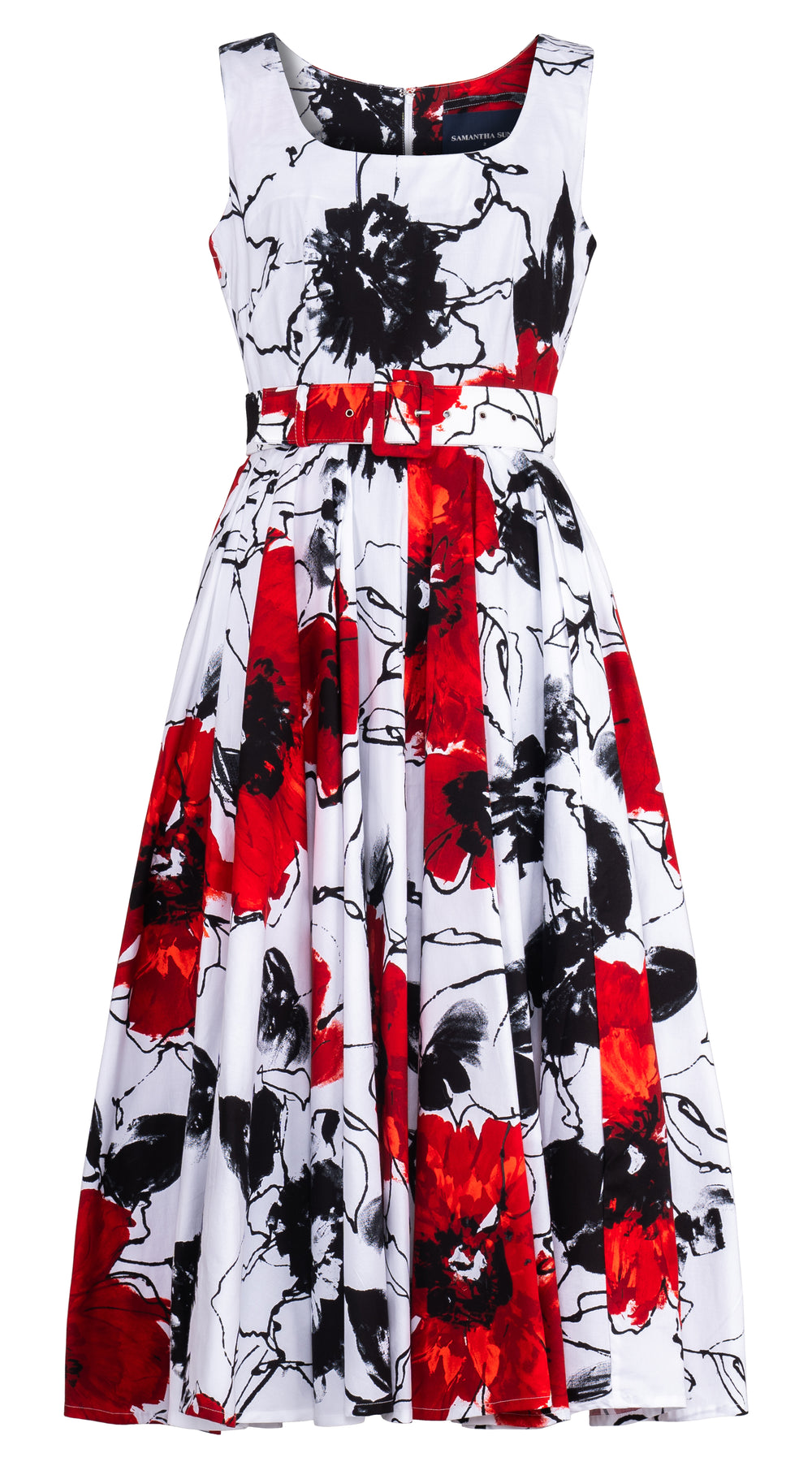 Abelia Dress U Neck Sleeveless Midi Length Cotton Stretch (Fiori D'este Small)