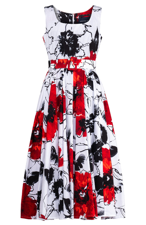 Abelia Dress U Neck Sleeveless Midi Length Cotton Stretch (Fiori D'este)