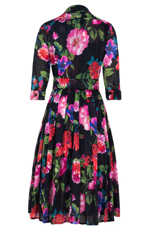 Audrey Dress #4 Shirt Collar 3/4 Sleeve Long Length Musola (Fiori Florance)
