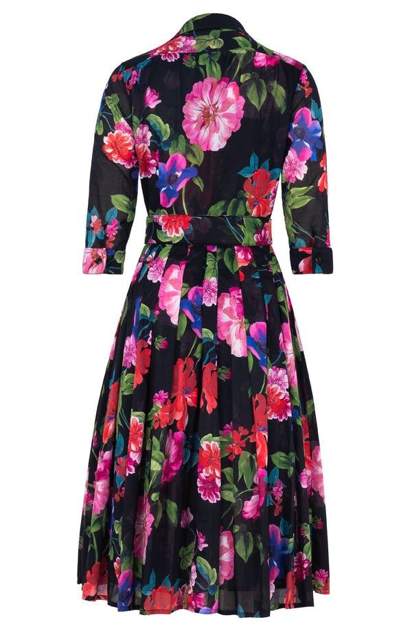 Audrey Dress #4 Shirt Collar 3/4 Sleeve Long Length Musola (Fiori Florance)