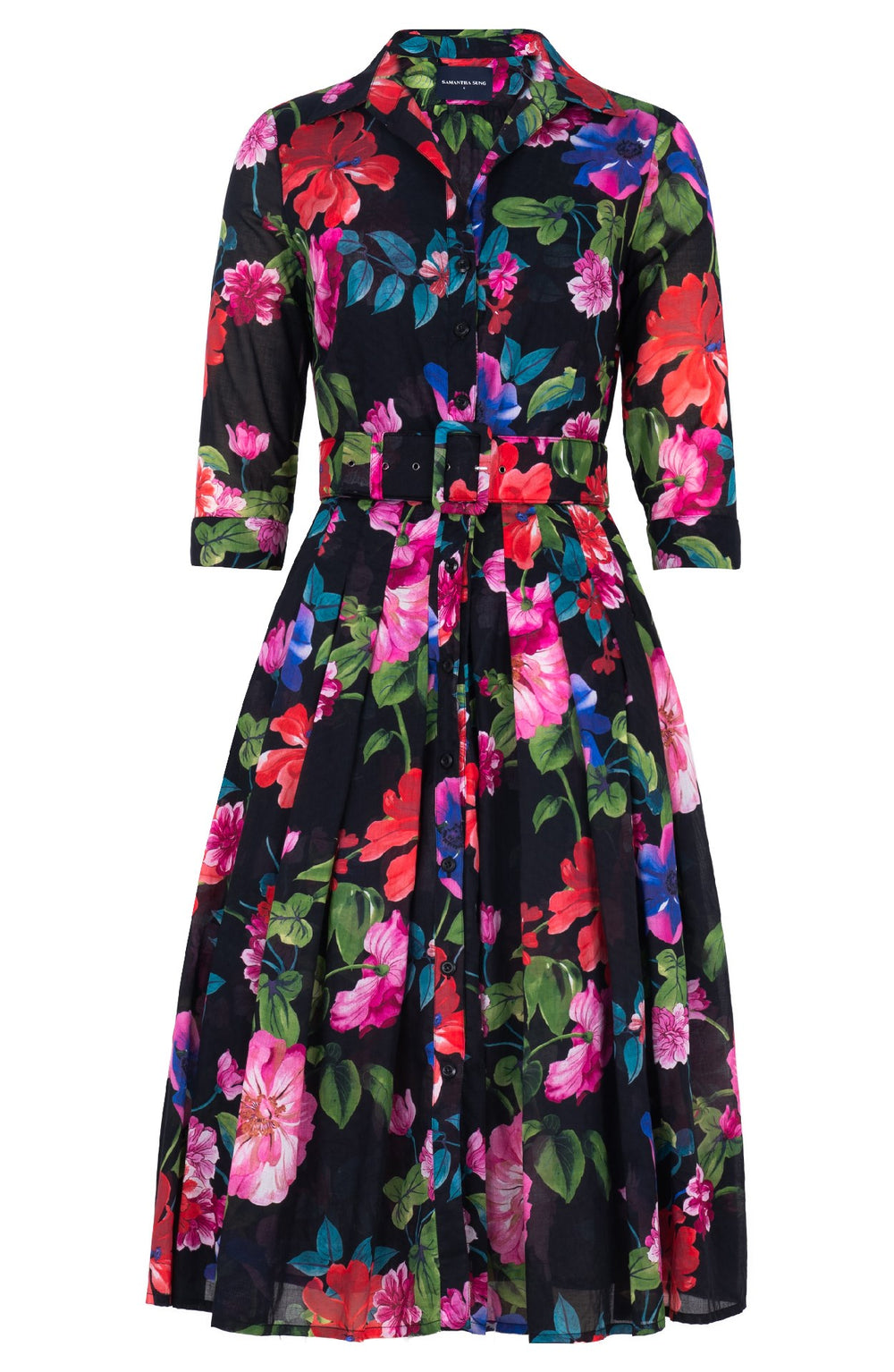 Audrey Dress #4 Shirt Collar 3/4 Sleeve Long Length Musola (Fiori Florance)