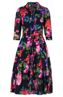Audrey Dress #4 Shirt Collar 3/4 Sleeve Long Length Musola (Fiori Florance)