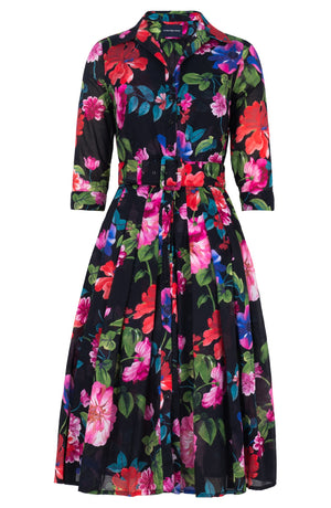 Audrey Dress #4 Shirt Collar 3/4 Sleeve Long Length Musola (Fiori Florance)