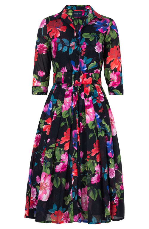 Audrey Dress #4 Shirt Collar 3/4 Sleeve Long Length Musola (Fiori Florance)