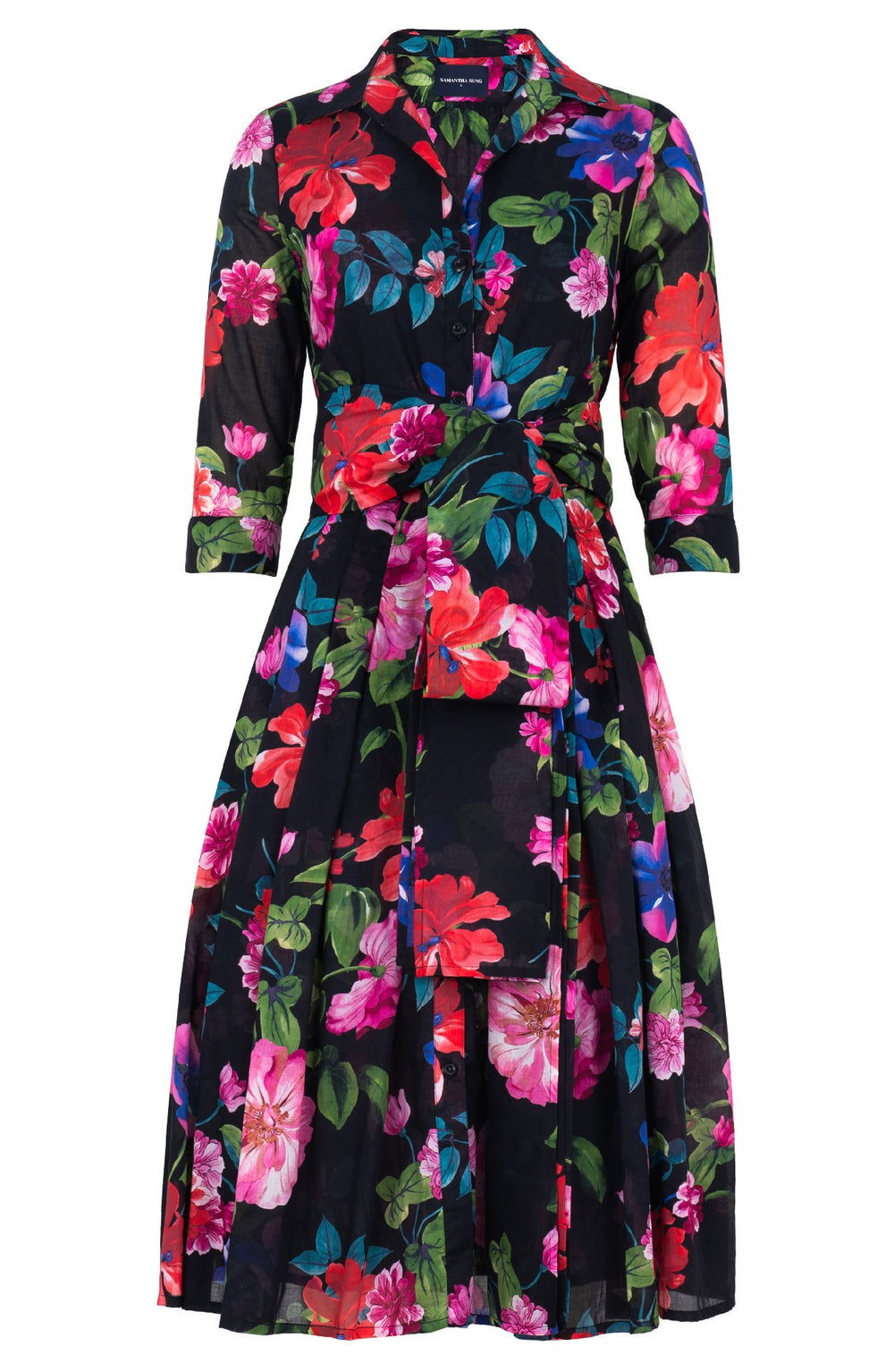 Audrey Dress #4 Shirt Collar 3/4 Sleeve Long Length Musola (Fiori Florance)