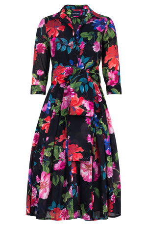 Audrey Dress #4 Shirt Collar 3/4 Sleeve Long Length Musola (Fiori Florance)