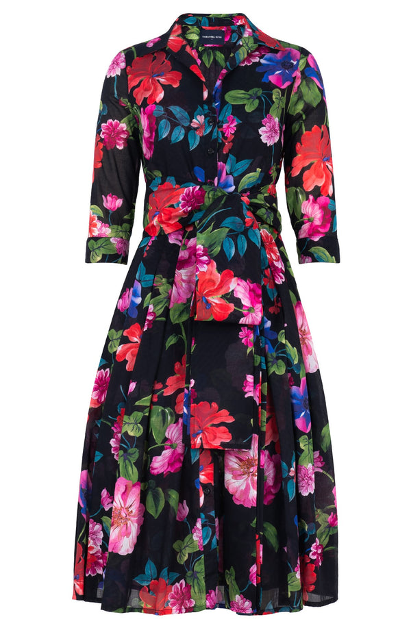 Audrey Dress #4 Shirt Collar 3/4 Sleeve Long Length Musola (Fiori Florance)