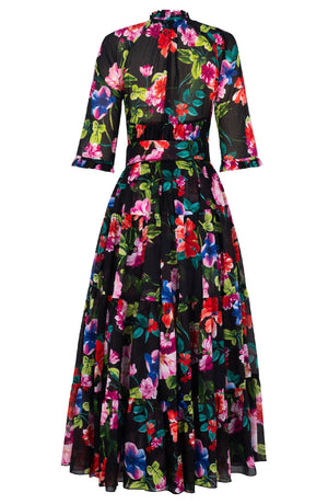 Eden Dress Crew Neck 3/4 Sleeve Maxi Length Cotton Musola (Fiori Florance)