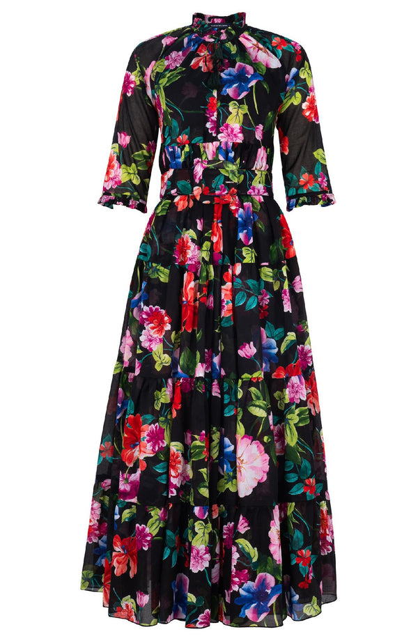 Eden Dress Crew Neck 3/4 Sleeve Maxi Length Cotton Musola (Fiori Florance)