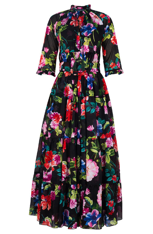 Eden Dress Crew Neck 3/4 Sleeve Maxi Length Cotton Musola (Fiori Florance)
