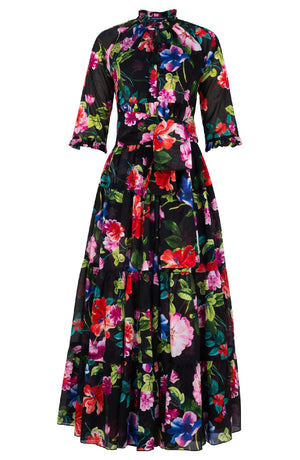 Eden Dress Crew Neck 3/4 Sleeve Maxi Length Cotton Musola (Fiori Florance)