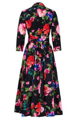 Terry Dress Shirt Collar 3/4 Sleeve Midi Plus Length Poliamide Taffta (Fiori Florance)