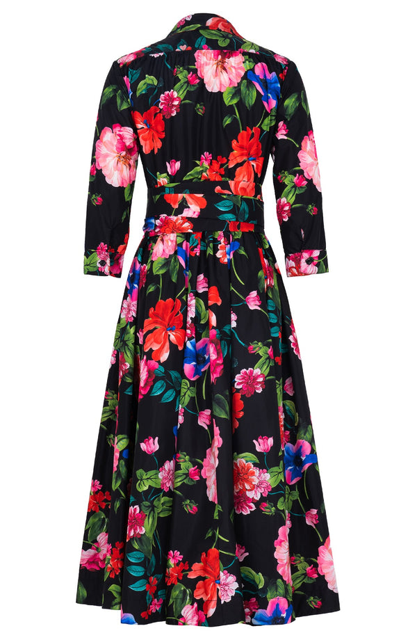Terry Dress Shirt Collar 3/4 Sleeve Midi Plus Length Poliamide Taffta (Fiori Florance)