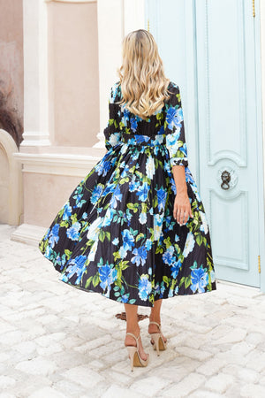 Terry Dress Shirt Collar 3/4 Sleeve Midi Plus Length Poliamide Taffta (Fiori Florance)