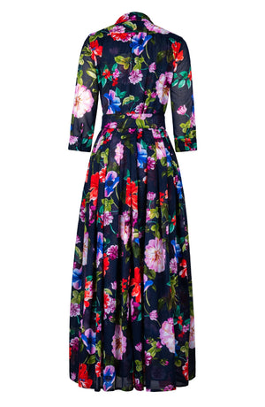 Audrey Dress #4 Shirt Collar 3/4 Sleeve Tea Length Musola (Fiori Florance)