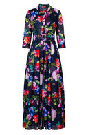 Audrey Dress #4 Shirt Collar 3/4 Sleeve Tea Length Musola (Fiori Florance)