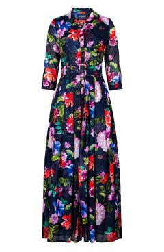 Audrey Dress #4 Shirt Collar 3/4 Sleeve Tea Length Musola (Fiori Florance)