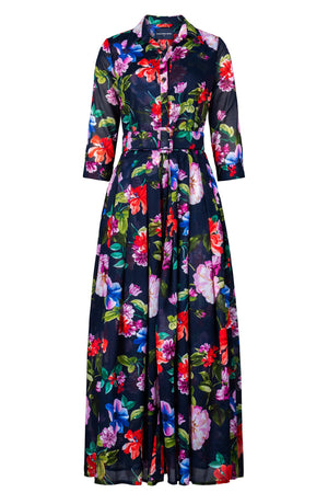 Audrey Dress #4 Shirt Collar 3/4 Sleeve Tea Length Musola (Fiori Florance)